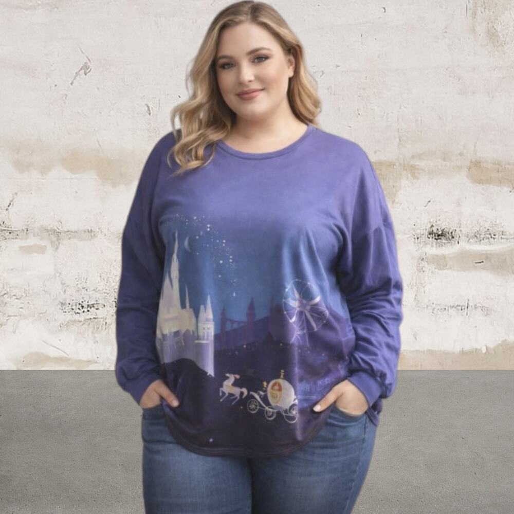 Disney Her Universe $60 Blue Cinderella's Castle Crewneck Top Size 2X NWT